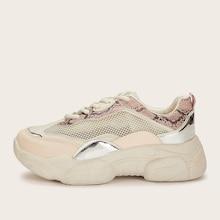 Romwe Snakeskin Detail Mesh Trainers