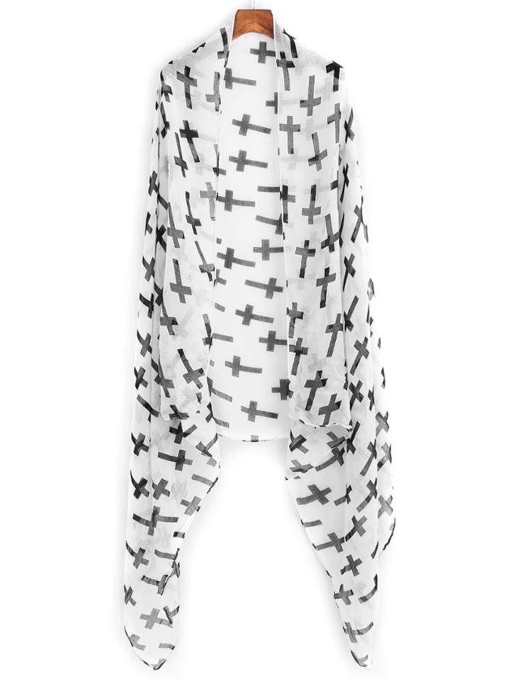 Romwe Black And White Cross Print Scarf