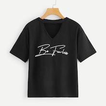 Romwe Choker Neck Letter Print Tee