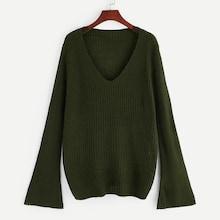 Romwe Trumpet Sleeve Solid Jumper