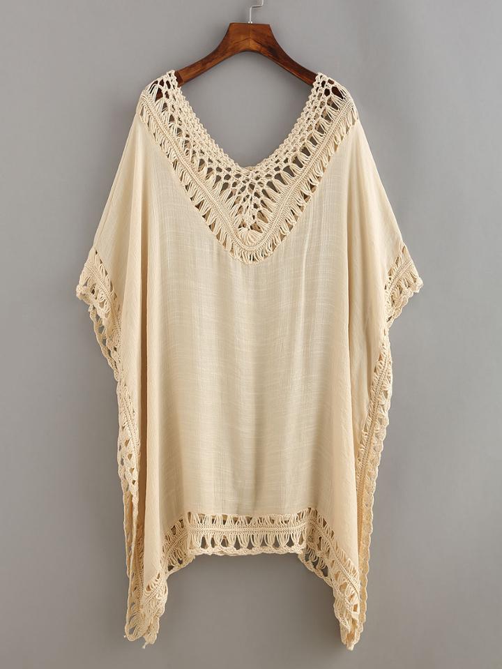 Romwe Crochet Trimmed Poncho Blouse