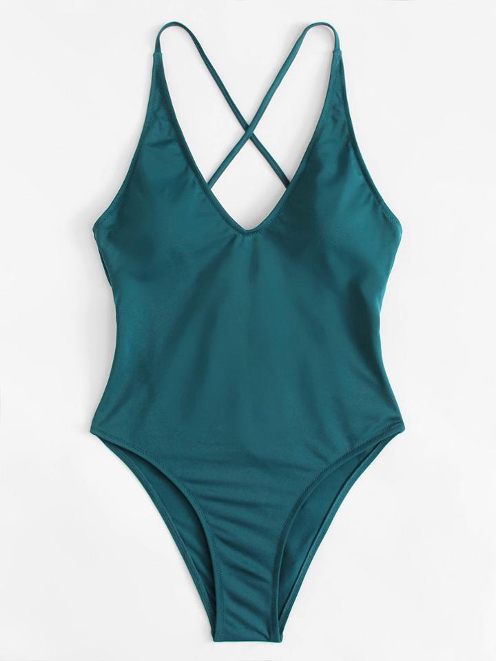 Romwe Criss Cross Backless Swimsuit