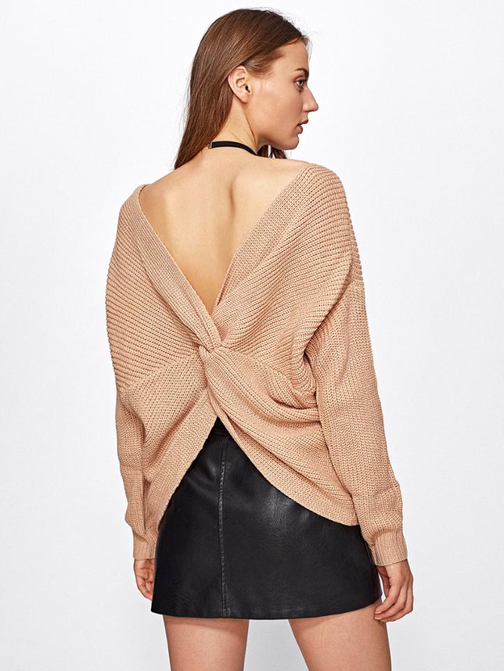 Romwe V Back Knot Detail Sweater