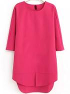 Romwe Round Neck High Low Rose Red Dress