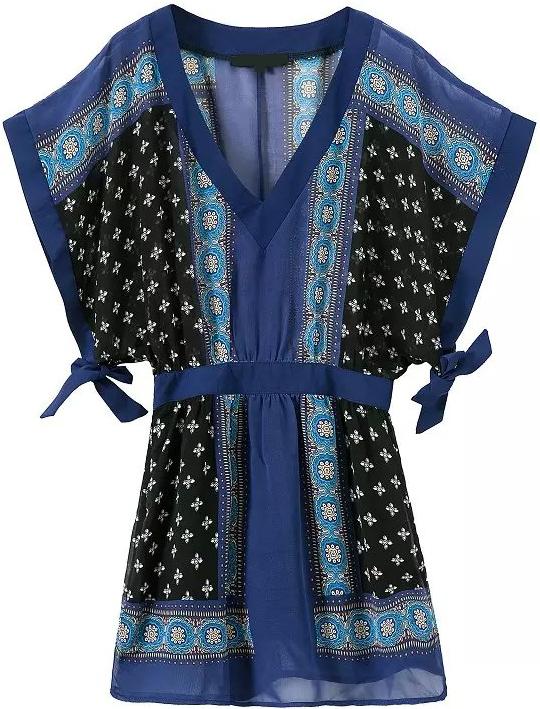 Romwe V Neck With Bow Vintage Print Dress