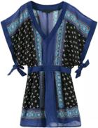 Romwe V Neck With Bow Vintage Print Dress