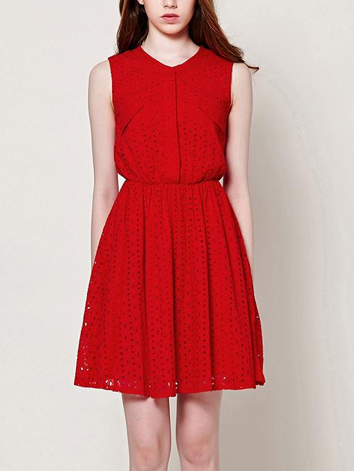 Romwe Embroidered Eyelet Sleeveless Dress