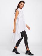 Romwe Dip Hem Self Tie Waist Sleeve Shirt