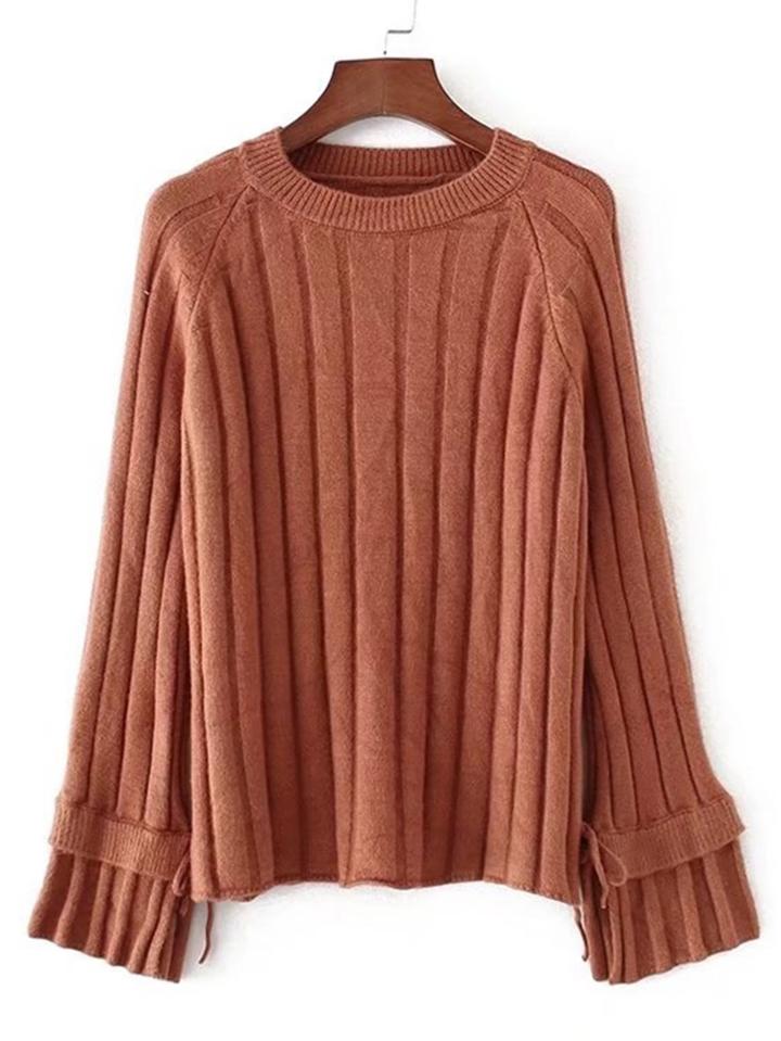 Romwe Tie Cuff Raglan Sleeve Knitwear