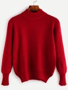 Romwe Red High Neck Slit Side Sweater
