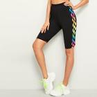 Romwe Contrast Colourful Checkerboard Cycling Shorts