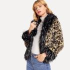 Romwe Faux Fur Leopard Print Coat