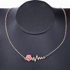 Romwe Heart & Flower Pendant Necklace