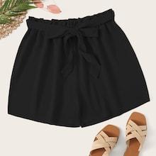 Romwe Plus Frill Waist Belted Shorts