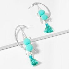 Romwe Bar & Ball Detail Tassel Drop Earrings