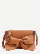 Romwe Brown Bow Detail Flap Shoulder Bag