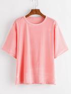 Romwe Pink Slit Side Velvet T-shirt
