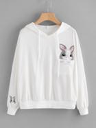 Romwe Animal Embroidered Hoodie With Chest Pocket