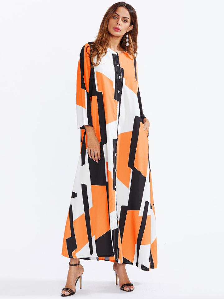 Romwe Geo Print Patchwork Shirt Dress