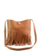 Romwe Fringe Detail Pu Shoulder Bag With Clutch