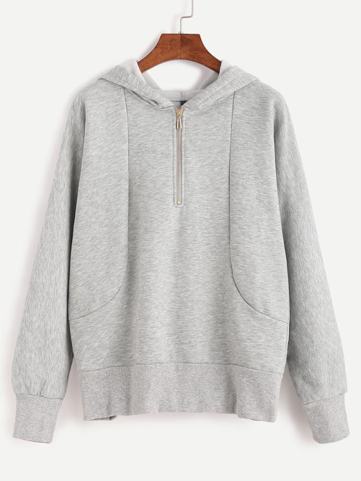 Romwe Light Grey Hooded Sweatshirt With Zip Detail
