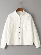 Romwe White Ripped Detail Pocket Front Button Up Jacket