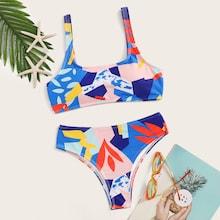 Romwe Random Graphic Print Scoop Neck Bikini Set