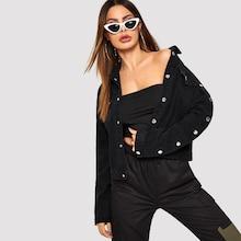Romwe Snap Button Sleeve Denim Jacket