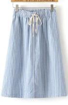 Romwe Drawstring Vertical Striped Blue Skirt