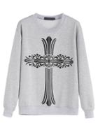Romwe Grey Graphic Print Sweatshirt