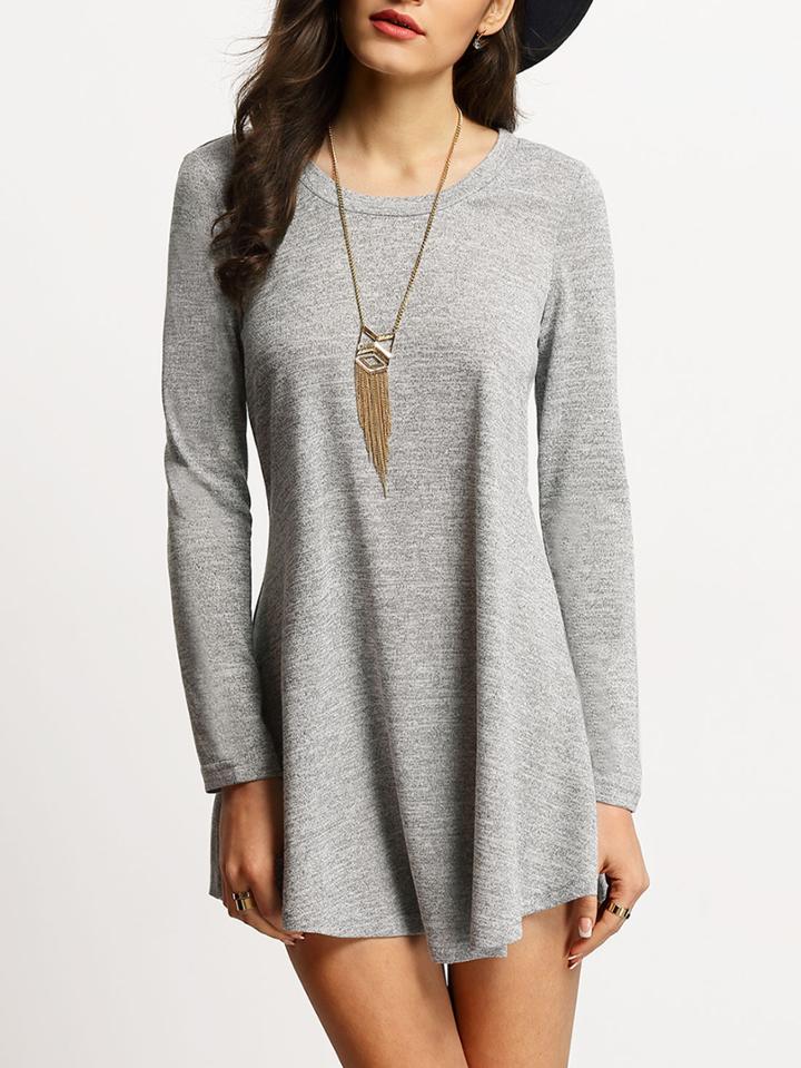 Romwe Grey Scoop Neck T-shirt Dress