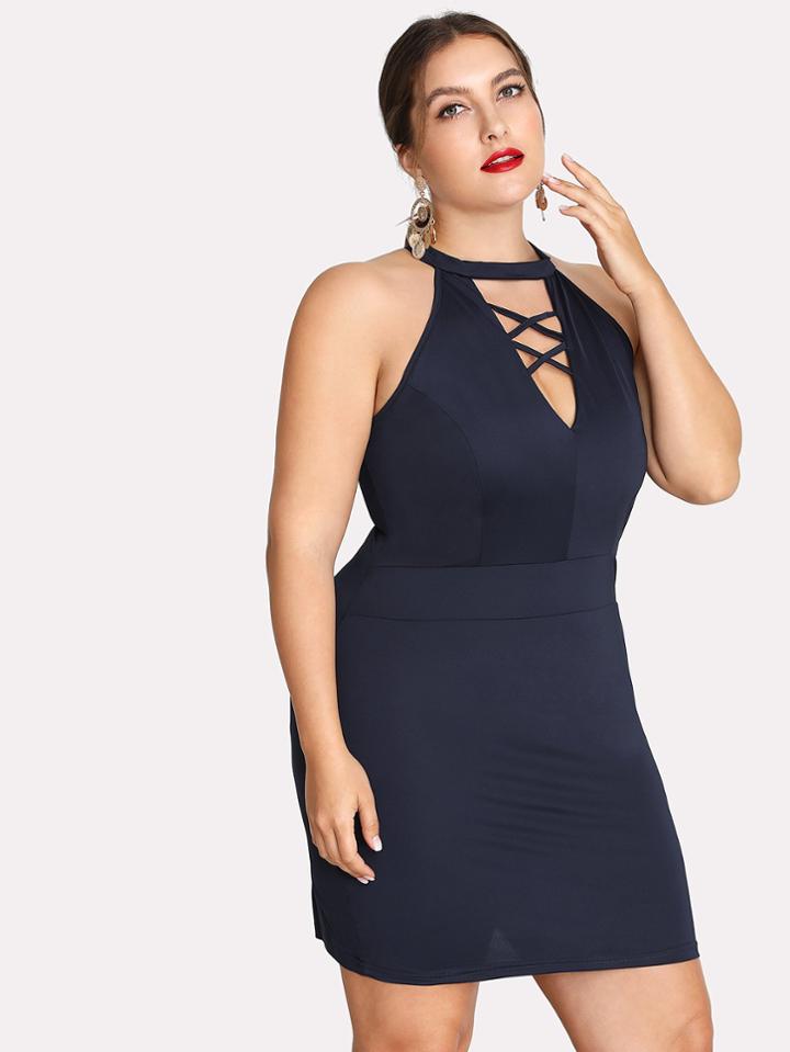 Romwe Cut Out Strappy Detail Bodycon Dress