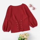 Romwe Lace-up Bishop Sleeve Sweater