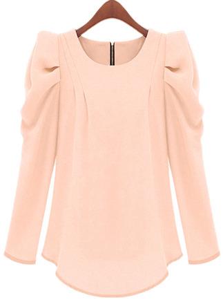 Romwe Apricot Puff Sleeve Zipper Slim Blouse