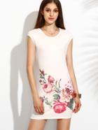 Romwe White Floral Print Sheath Dress