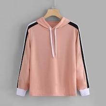Romwe Contrast Striped Side Hooded Sweatshirt