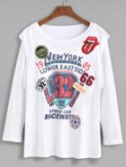Romwe White Varsity Patch Print 2 In 1 T-shirt