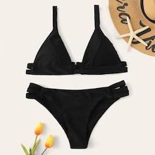 Romwe Triangle Top With Ladder Cut-out Bikini Set