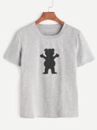 Romwe Heather Grey Bear Print T-shirt