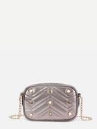 Romwe Faux Pearl Detail Chevron Chain Bag