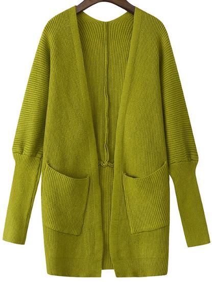 Romwe Pockets Dolman Green Cardigan