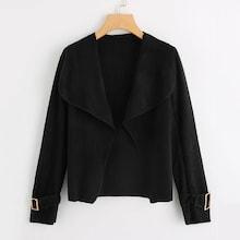 Romwe Solid Buckle Cuff Collar Jacket
