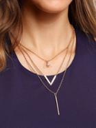 Romwe Crystal And Metal Bar Pendant Row Link Necklace