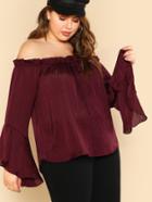 Romwe Ruffle Sleeve Striped Bardot Top