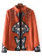 Romwe Embroidered Tailored Chinoiserie Blazer