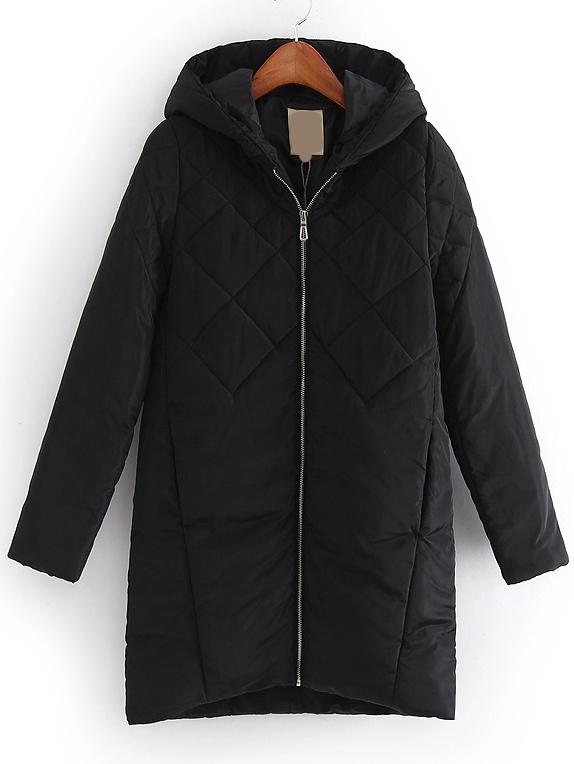 Romwe Women Hooded Zipper Long Coat