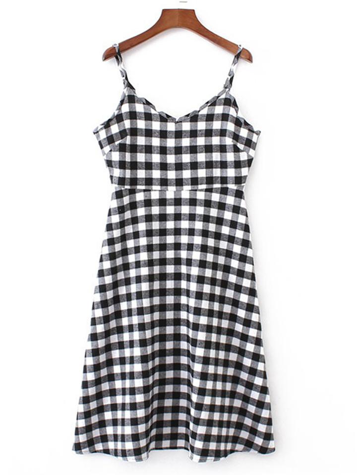Romwe Checkerboard Zipper Back Cami Dress