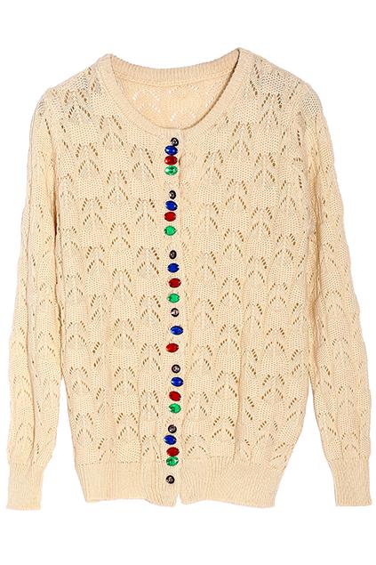 Romwe Diamante Hollow White Cardigan