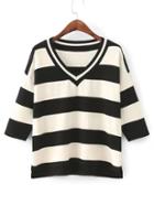 Romwe Block Striped V Cut Dip Hem Knitwear