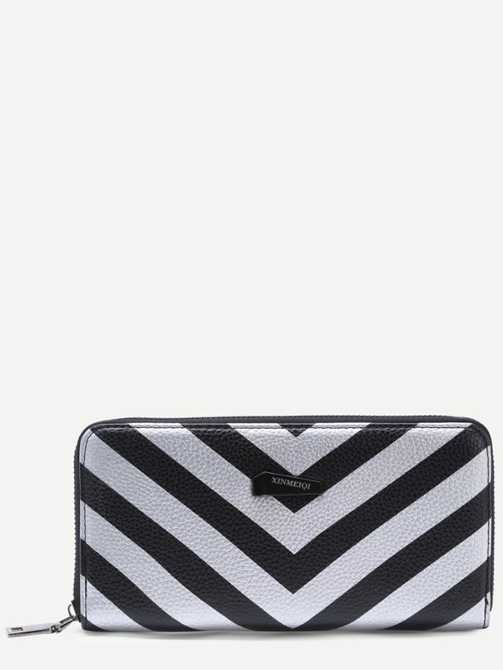 Romwe Chevron Print Zip Around Purse